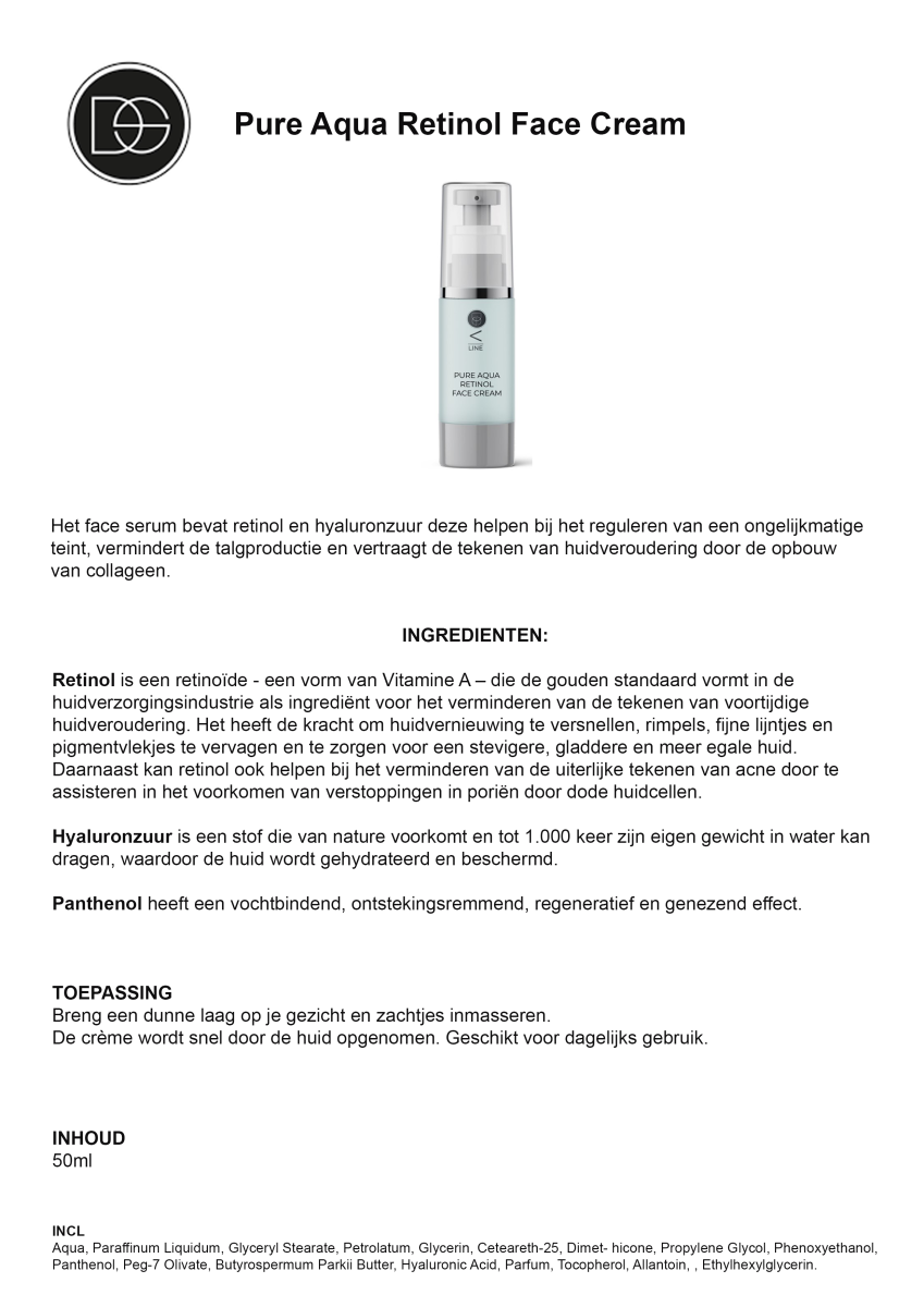 DS-V Line Pure Aqua Retinol Face Cream - productinformatie 