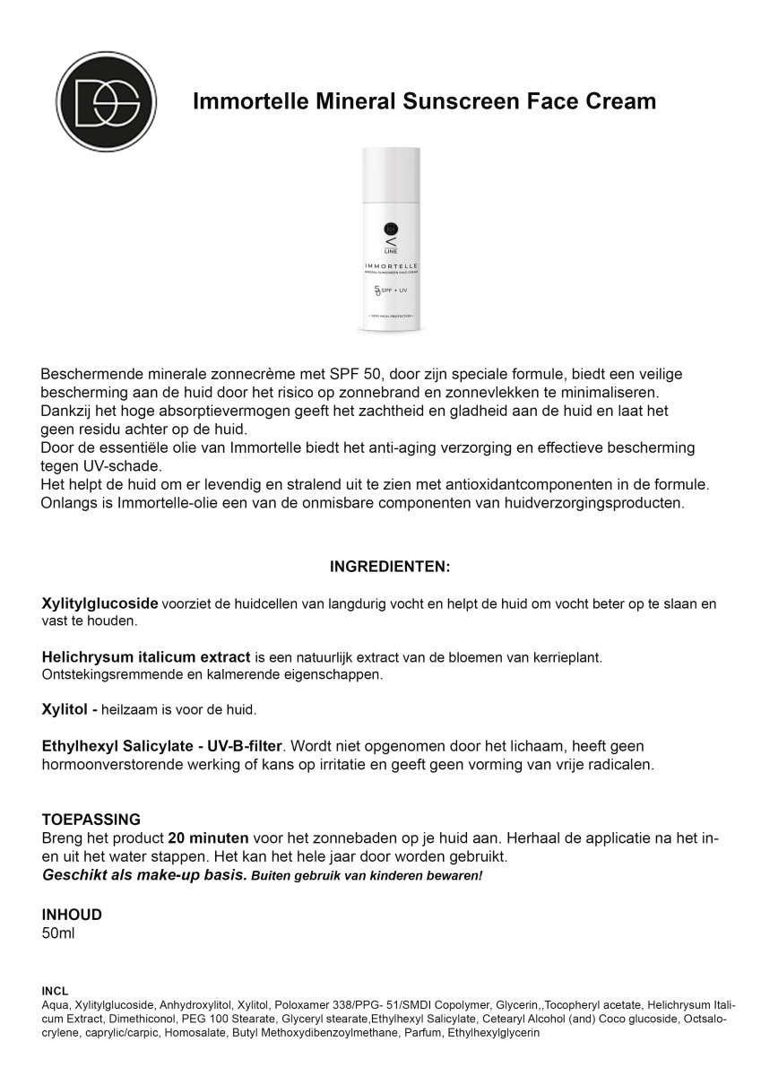 DS-V Line - Immortelle Mineral Sunscreen Face Cream - productinformatie